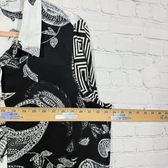 Rose + Olive Blouse Women Plus 1X Geometric Art to Wear Flowy 3/4 Sleeve Top - Picture 8 of 13